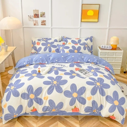 Jogo de Cama Azul com Lírios (5 Peças)