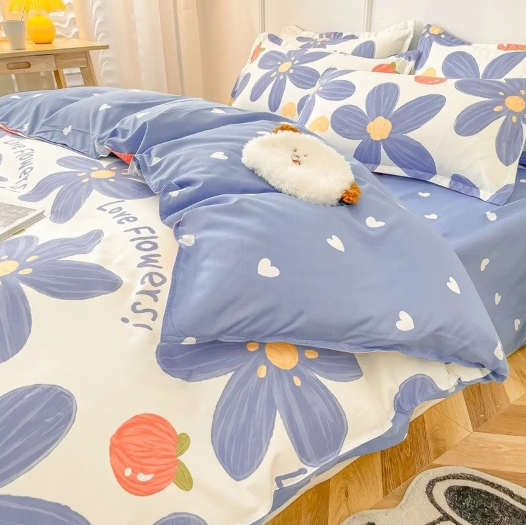 Jogo de Cama Azul com Lírios (5 Peças)
