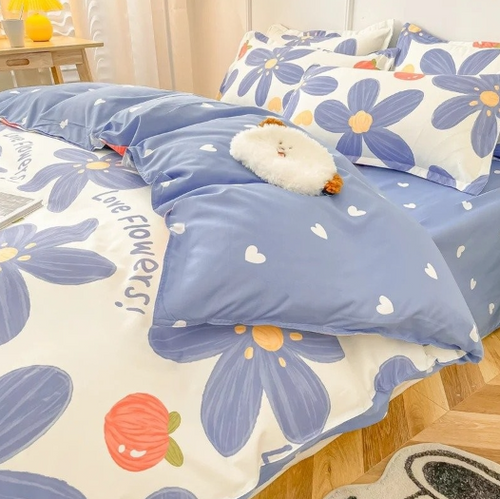 Jogo de Cama Azul com Lírios (5 Peças)