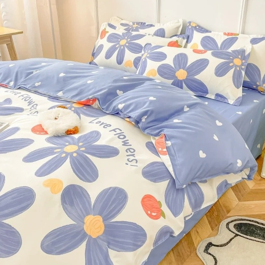 Jogo de Cama Azul com Lírios (5 Peças)