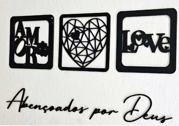 Plaquinhas Quadro Vazado com Frases Amor Love Deus