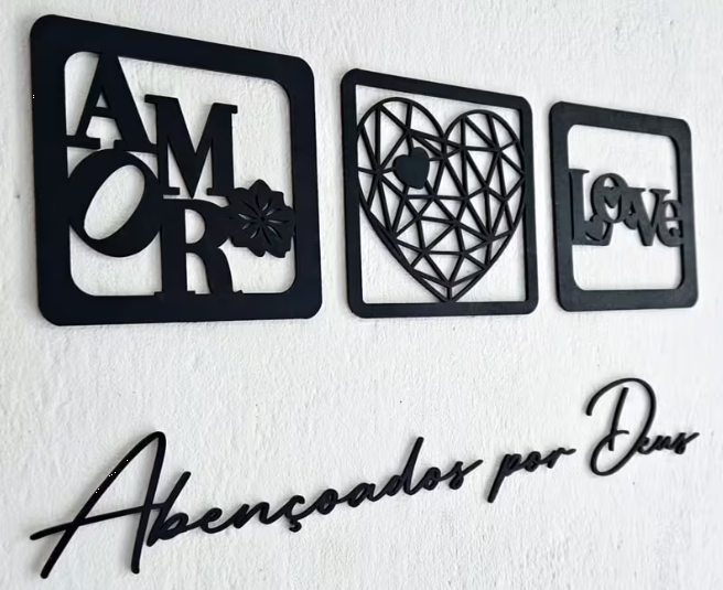 Plaquinhas Quadro Vazado com Frases Amor Love Deus