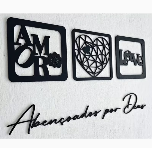 Plaquinhas Quadro Vazado com Frases Amor Love Deus